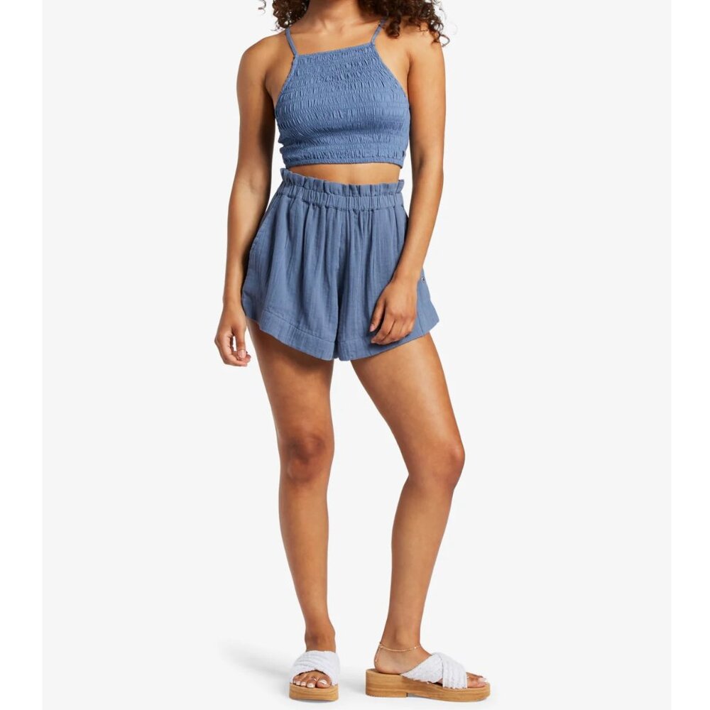 ROXY Pull On High Waist What A Vibe Short in Blue | Organic Cotton | Size XS